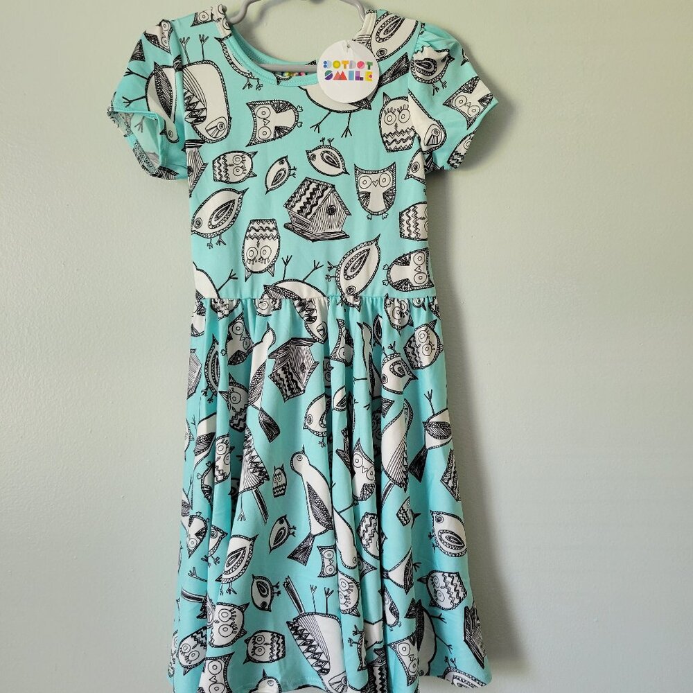 Dot Dot Smile Dress Girl's 2T Toddler Blue Owl & Birds Twirl Cap Sleeve NWT